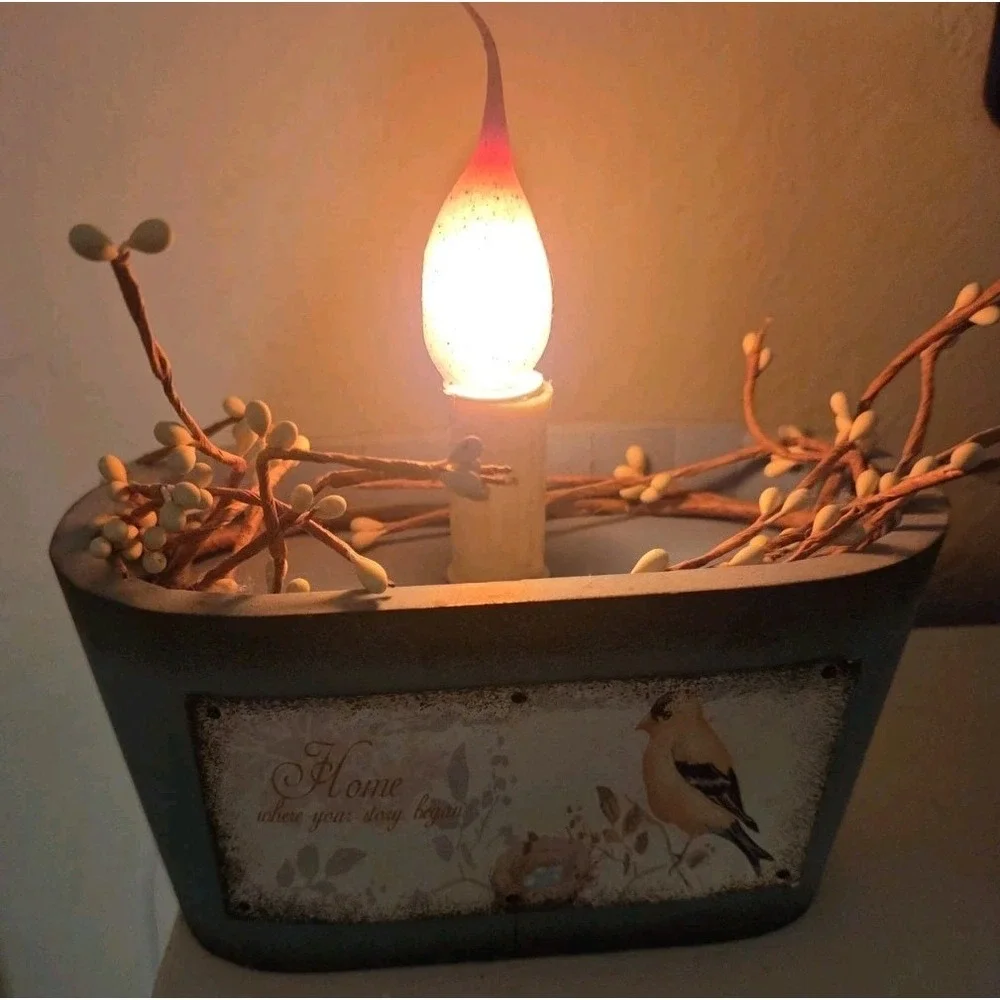 Vintage Nantucket Electric Candle Light  Rustic Blue Wooden Base 6 inch x 4 inch